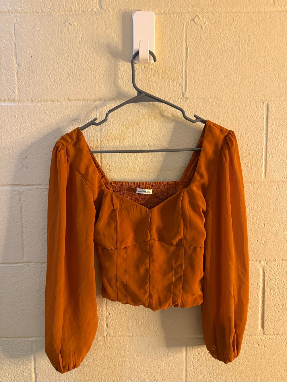 Abercrombie & Fitch Orange Puff-Sleeve Square Neck Blouse